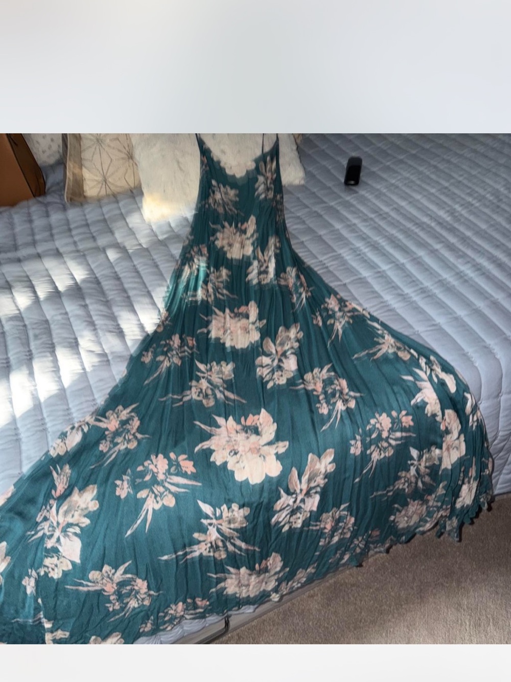 Free People Floral Maxi Dress in Teal with Pink Flowers
